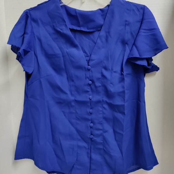 Kaei & Shi Flutter Sleeve Tops for Women, Chiffon V Neck, Color Blue, Size M - Picture 1 of 5